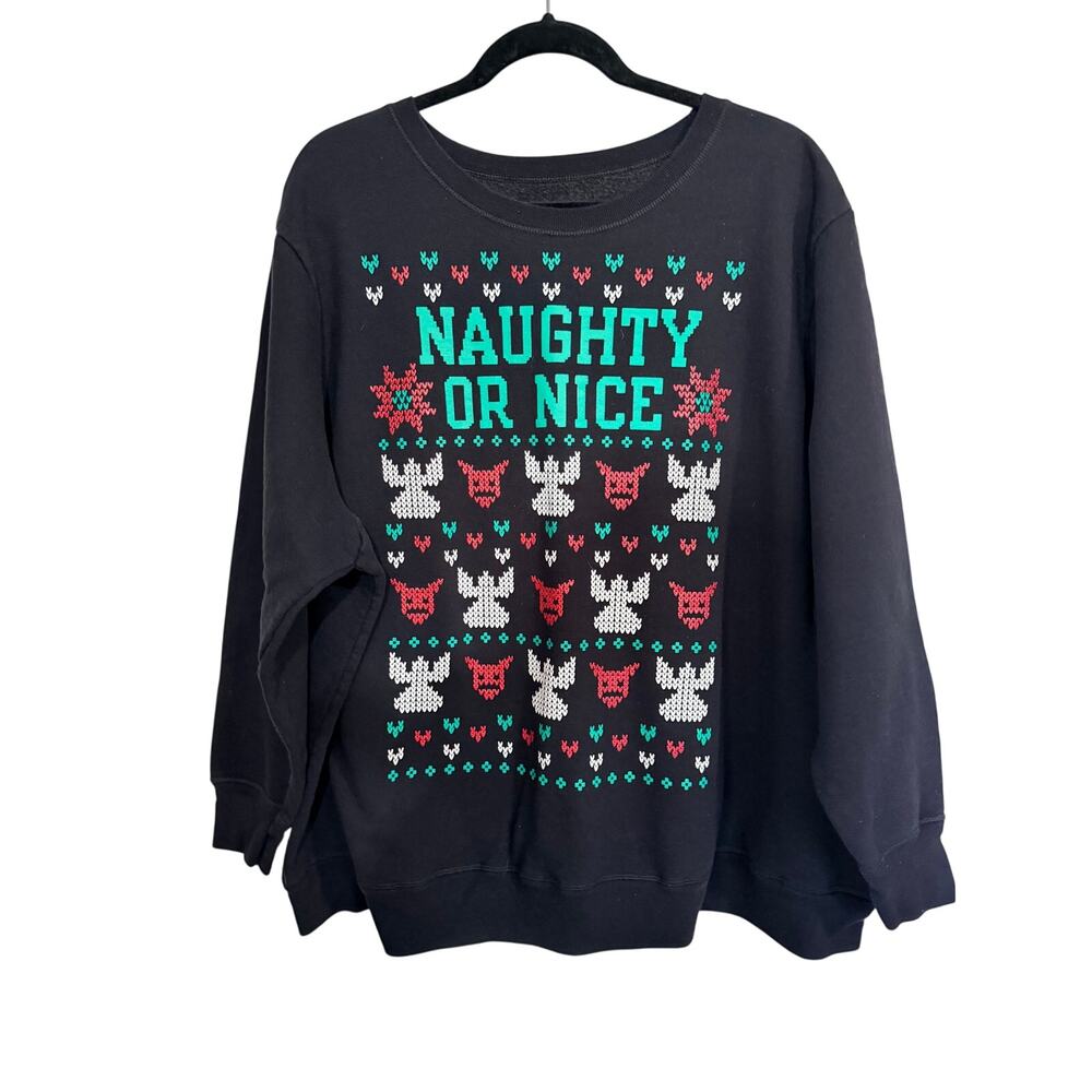 Just My Size Women's 5X Naughty or Nice Christmas Sweatshirt Black Holiday Plus